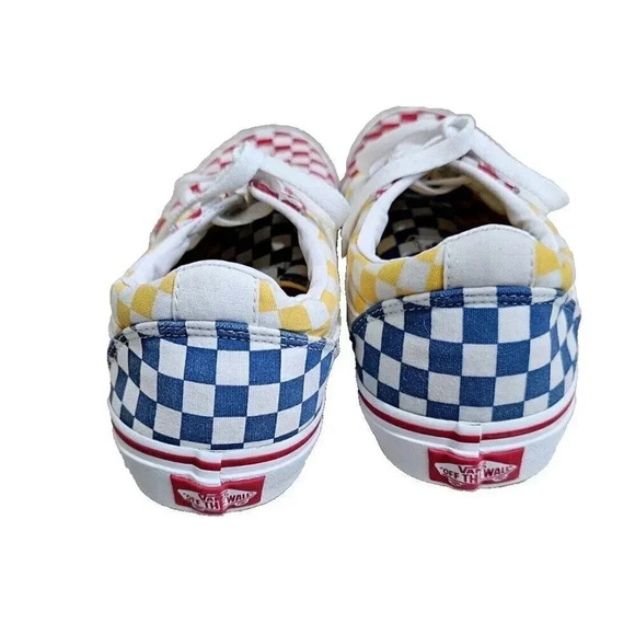 Vans Youth 7 Red Yellow Blue Checkerboard Low Top Skate Shoes Retro Classic - Picture 3 of 8